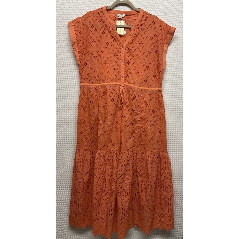NEW Sundance Women ASTORIA Eyelet Dress Size XL Orange V Neck Boho Pheasant